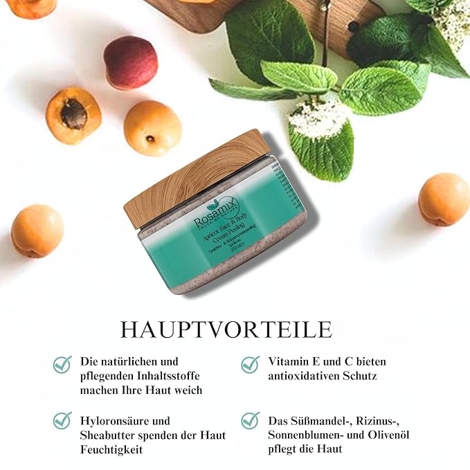 Deep Exfoliating Body Scrub Gentle - Apricot Face and Body Scrub Peeling - Body Polish Exfoliating Scrub Cream with shea butter and vitamins E and C