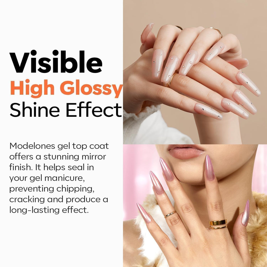 modelones No Wipe Gel Top Coat and Base Coat Set, 2 Pcs Clear Glossy Hema Free Base Top Coat Gel Nail Polish Long Lasting for Fall Nail Polish, Acrylic Nails Soak Off Nail Lamp Nail Art Home Salon