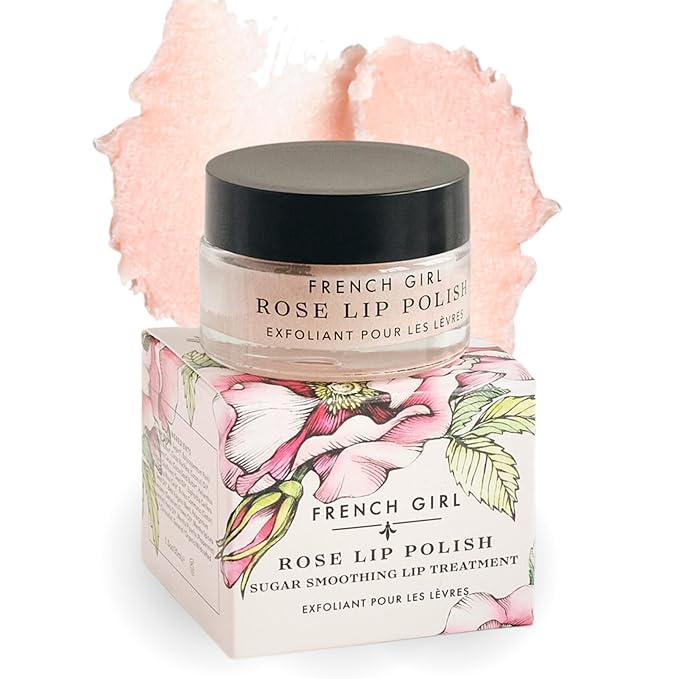 French Girl Rose Lip Scrub - Organic Sugar Scrub For Lips, Hydrating Lip Exfoliator & Moisturizer with Shea Butter & Essential Oils, Treatment for Dry Lips, Clean, Vegan & Cruelty-Free, 1oz