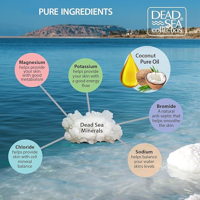 Dead Sea Collection Bath Salts with Coconut – Pure Dead Sea Salt and Coconut Oil - Nourishing Soothing and Relaxing Skin and Muscle – 34.2 Oz