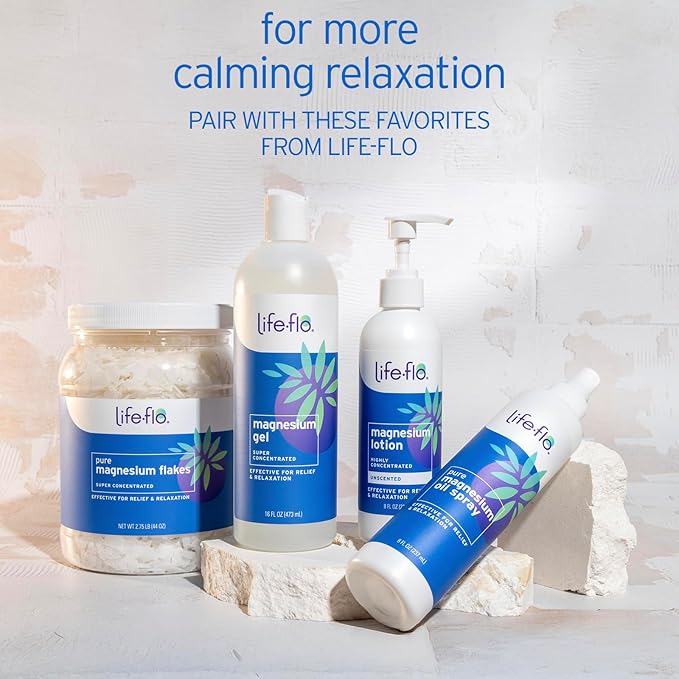 LIFE-FLO Pure Magnesium Bath Flakes - Epsom Salt Soak Alternative - Unscented Magnesium Flakes from The Zechstein Seabed - Relaxing Foot Bath with Ancient Trace Minerals - 60-Day Guarantee, 44oz