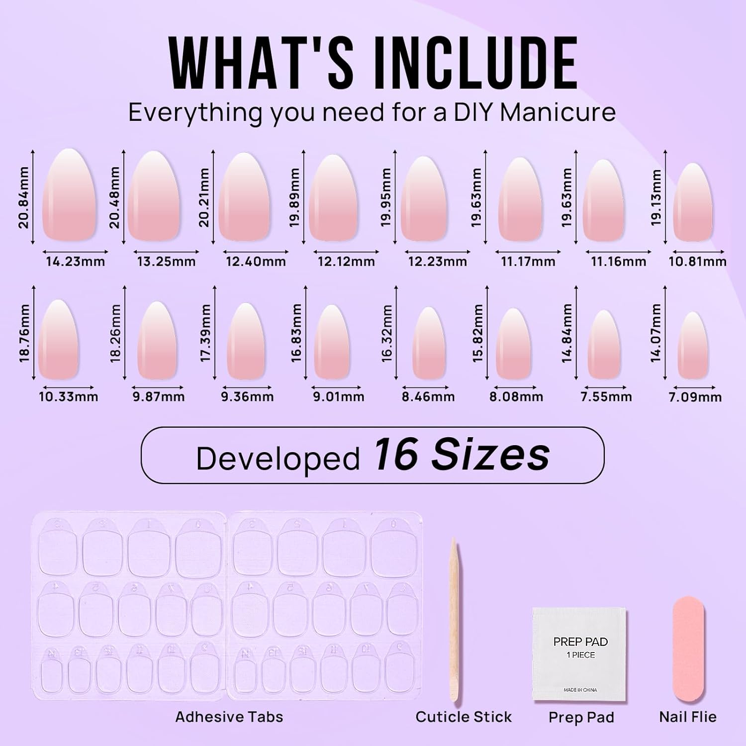 Almond Press On Nails Medium - BTArtbox Soft Gel Ombre Fake Nails with Nail Glue, Semi-Transparent Reusable Glue On Nails in 16 Sizes - 30PCS Stick On Nails Kit, Vanilla Cream Almond