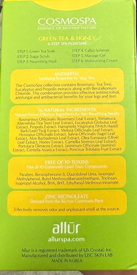 CosmoSpa Deluxe Six-Step Pedicure Set - 3 Pack, Premium Foot Care Kit for Ultimate Spa Experience at Home, Perfect for Relaxation and Rejuvenation (Green Tea & Honey)