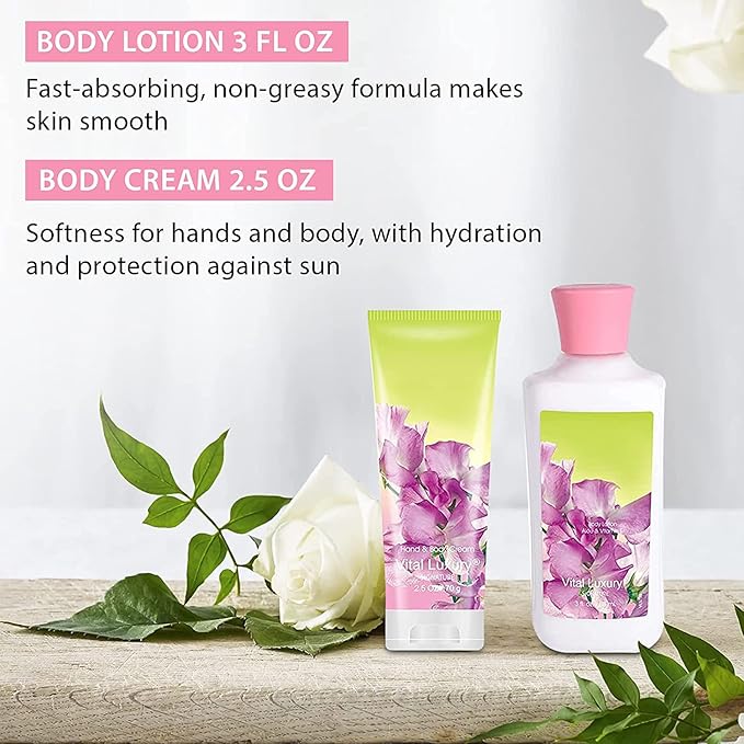 Sweet Pea Bath & Body Kit, 3 Fl Oz, Ideal Skincare Gift Home Spa Set, Includes Body Lotion, Shower Gel, Body Cream, and Fragrance Mist, Birthday Mother's Valentine's Day Gifts for Her