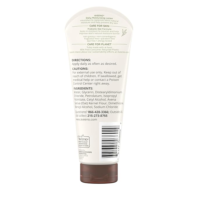 Aveeno Daily Moisturizing Body Lotion, Gentle Lotion Nourishes Dry Skin With Moisture, Soothing Prebiotic Oat, Fragrance-Free, Non-Comedogenic, Travel-Size, Pack of Three, 3 x 2.5 fl. Oz