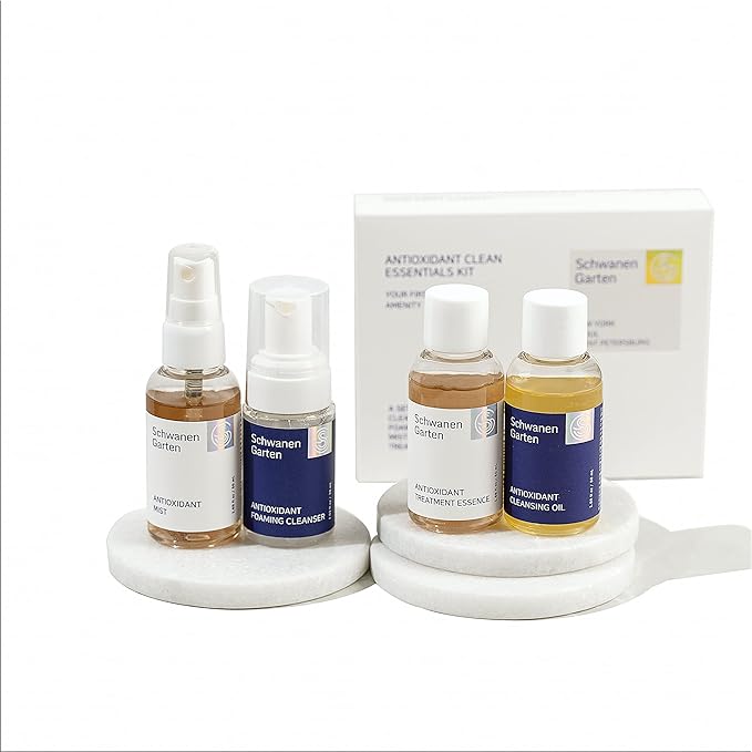 Antioxidant Clean Essentials Kit, Travel Size Skincare Set with Cleansing Oil, Foaming Cleanser, Mist, Treatment Essence