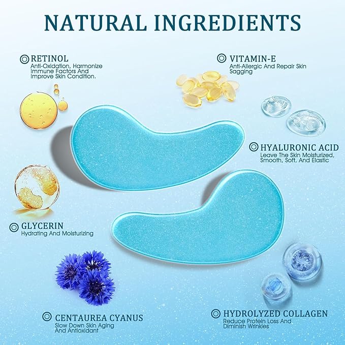 Under Eye Patches Masks - for Dark Circles, Puffiness, Wrinkles & Fine Lines 30 Pcs Moisturizing Patches with Hyaluronic Acid,White