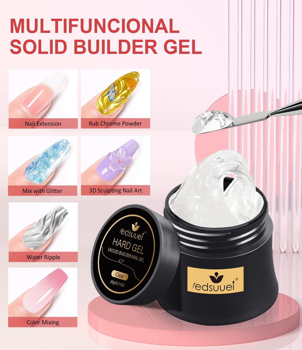 Solid Sculpting Builder Gel LEDSUUEI - Clear Nail Extension Gel, Non-Sticky Hard Gel for Nails, Nail Strengthen 3D Molding Builder Nail Carving Glue Kit for Beginners 20g