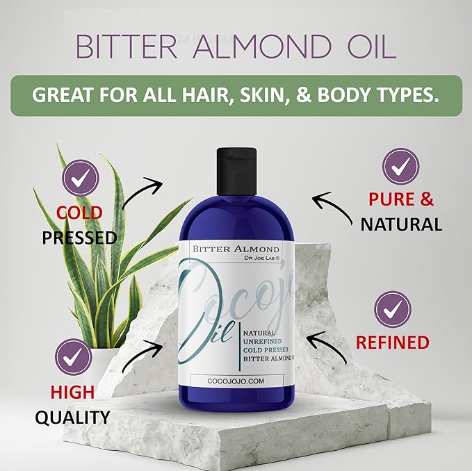 Dr Joe Lab Bitter Almond Oil - 16 oz - Pure, All Natural, Non GMO, Carrier Oil - for Skin, Hair, Body, Nails, Face, Arms & Legs - Hydrates, Nourishes, Moisturizes