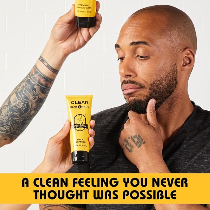 Bee Bald CLEAN - Daily Cleanser for Face and Head - Premium Facial Cleanser for Men and Women, Refreshes and Thoroughly Cleans - 4 fl Oz (Pack of 2)