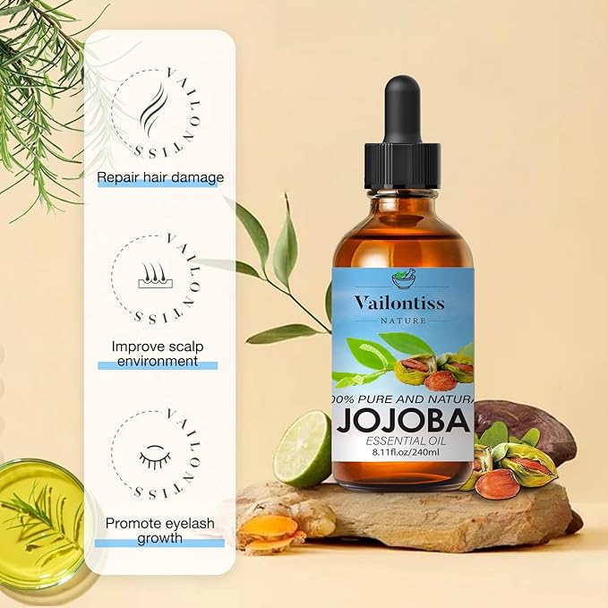 Jojoba Oil Organic – Natural Body Oil and Massage Oil, Body Spray for All Skin, Hair, and Nails, Cold Pressed & Hexane Free(Jojoba Oil, 8 Fl Oz)