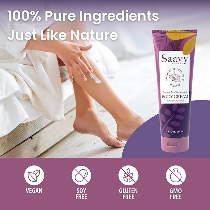 Saavy Naturals Lavender Chamomile Body Cream for Women, Absorbent Shea Butter Vegan Formula for Women, Thick and Creamy, Naturally Scented Body Butter for Dry Skin, 8.5 Oz, 2 Pack