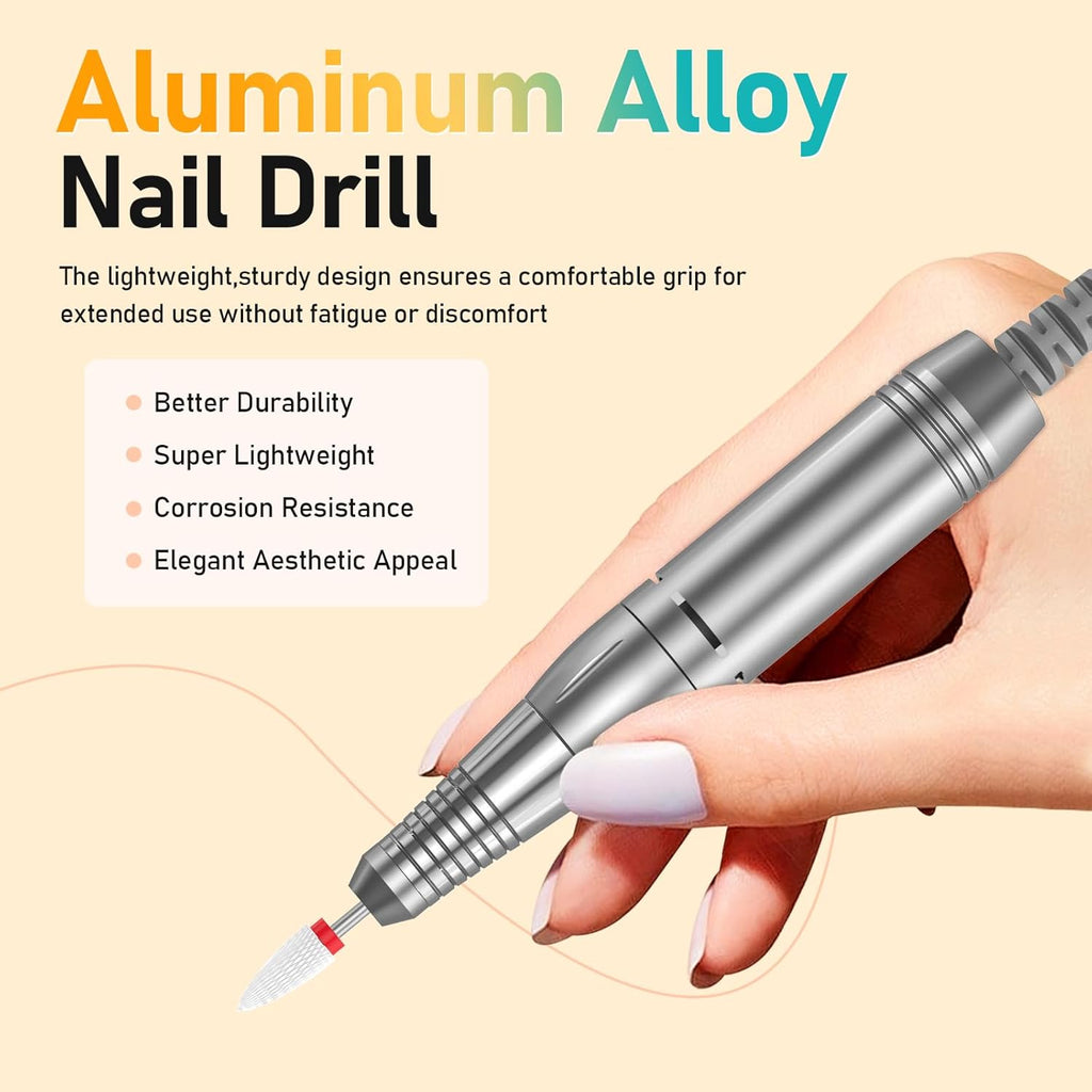 Portable Nail Drill Electric File: 35000RPM Professional Rechargeable Nail E File Machine,for Acrylic Nails Gel Polishing Removing, Cordless Efile with Bits Kit for Manicure Salon Home (Black)