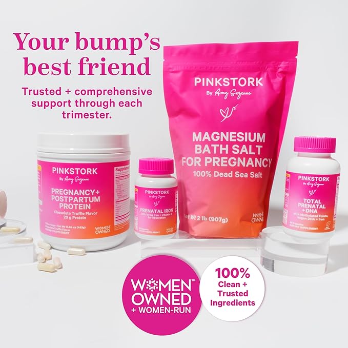 Pink Stork Pregnancy Bath Flakes: Magnesium Bath Salts for Pregnant Women, Dead Sea Salts for Soaking in Bath or Foot Soak, Pregnancy Must Haves, Unscented Without Parabens or Fragrance, 2 lbs