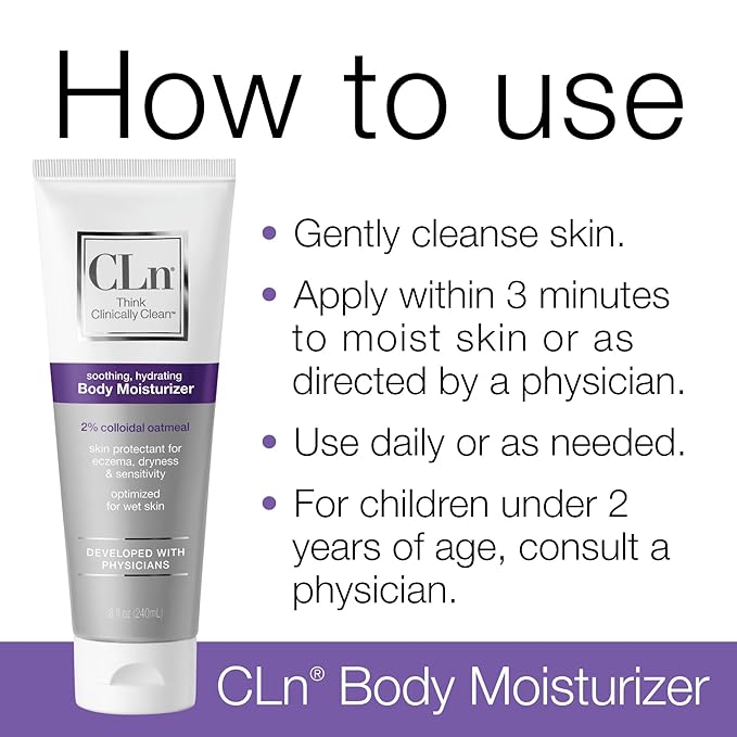 CLn® Body Moisturizer - A skin protectant delivering 2% Colloidal Oatmeal, Paraben-Free, Dye-Free & Fragrance-Free, 8 fl. oz.