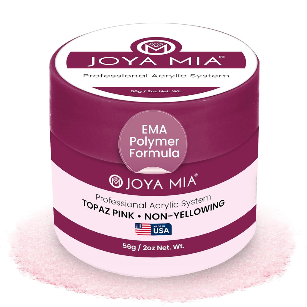 Joya Mia Acrylic Powder for Nails, MMA-Free, Super Adhesion Professional Powder for Flawless & Long-Lasting Nail Enhancements, Easy Application, Vibrant & Stunning Colors - Topaz Pink, 2 oz