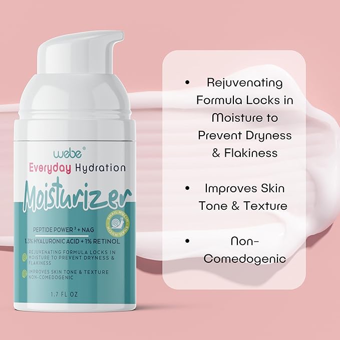 WEBE Hydration Snail Mucin Moisturizer – Anti-Aging Cream with Hyaluronic Acid, Retinol & Peptides for Deep Hydration, Wrinkle Reduction & Skin Renewal