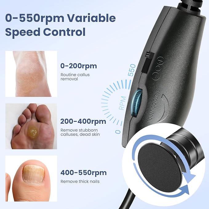 Electric Callus Remover for Feet, Adjustable Speed Foot Callus Remover, Professional Pedicure Tools for Feet with 60 Pcs Replacement Sandpaper Disc, Foot Scrubber for Dead Skin and Calluses