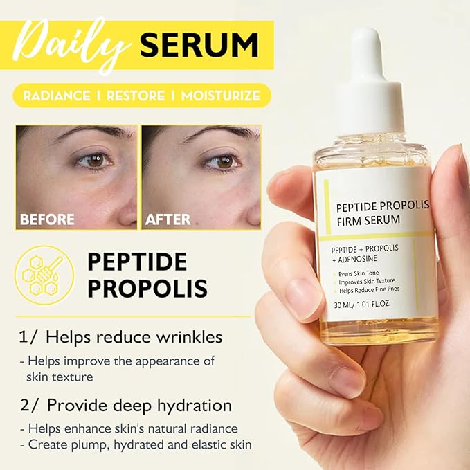 2PCS Peptide Propolis Serum & CICA Hyal Hydrating Face Serum For Women & Girls, Hydration & Wrinkle Renewal, For Women Anti Aging, CICA Extract For Skin, All Skin Types, Deep Moisturizing 2PCS