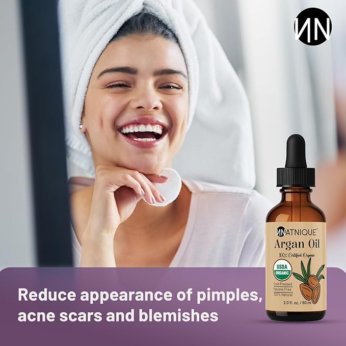 Argan Oil Organic 2oz 100% Natural USDA Argan Oil for Hair, Face, Body, Scalp & Skin. Promotes Hair Growth, Cold Pressed, 100% Pure Hexane Free Moisturizer - Men & Women