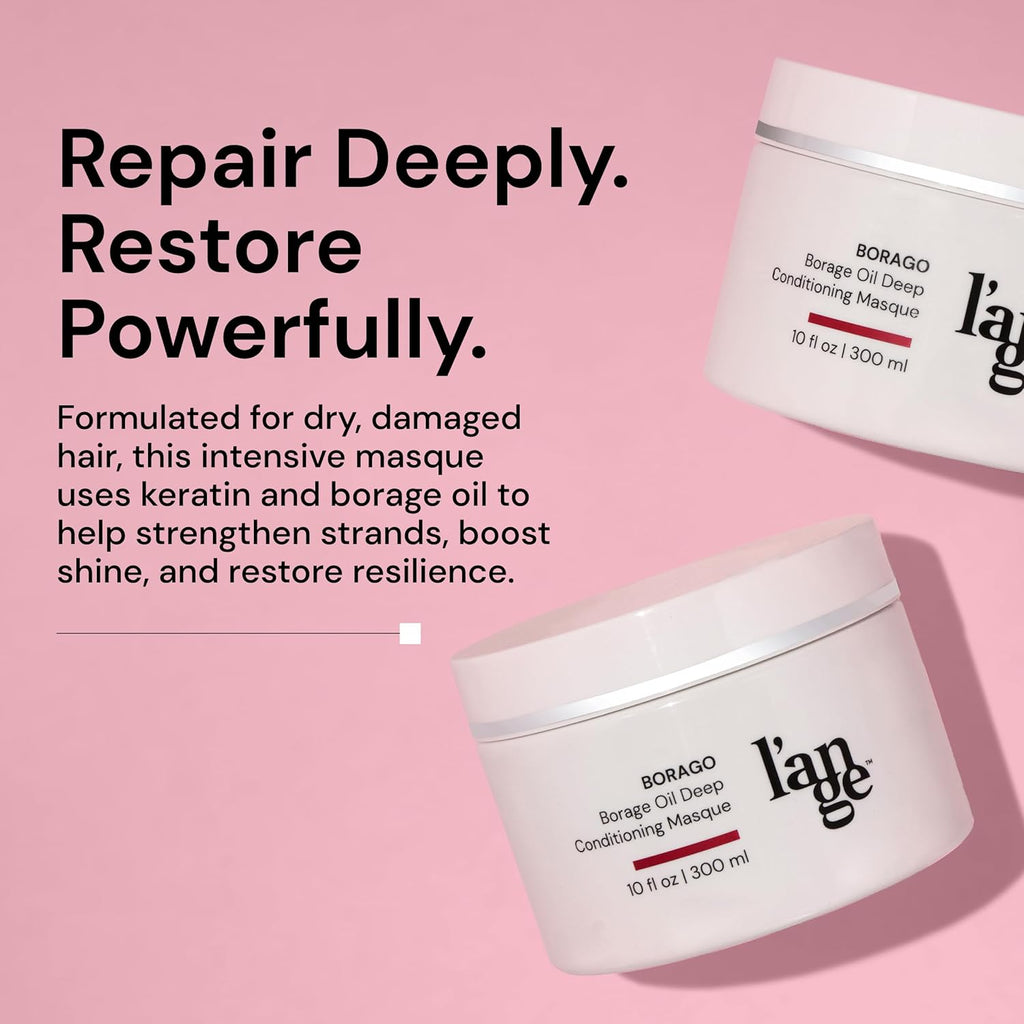 L'ANGE HAIR Borago Deep Conditioning Masque with Borage Oil - 10 Oz Jar, Nourishes and Strengthens Hair, Manages Frizz and Enhances Moisture, Sulfate & Paraben-Free, for Dry Hair, Unisex