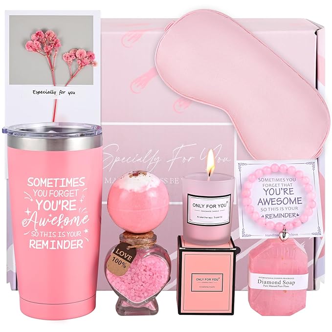 FRAMICS Spa Gifts for Women, Relaxing Spa Gift Baskets for Women, Bath Sets for Women Gift, Relaxing Gifts for Mom, Wife, Sister, Friends, Teacher, Nurse, Valentine's Day, Mother's Day, 8-Piece, Pink