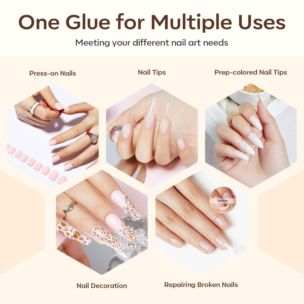 Modelones Nail Glue for Press Ons, Press On Nails and Acrylic Nails, 10 ML Super Strong Long Lasting Gel Nail Glue for Nail Tips, Upgrade Safety Non-Acid Non-Toxic, No need LED Lamp