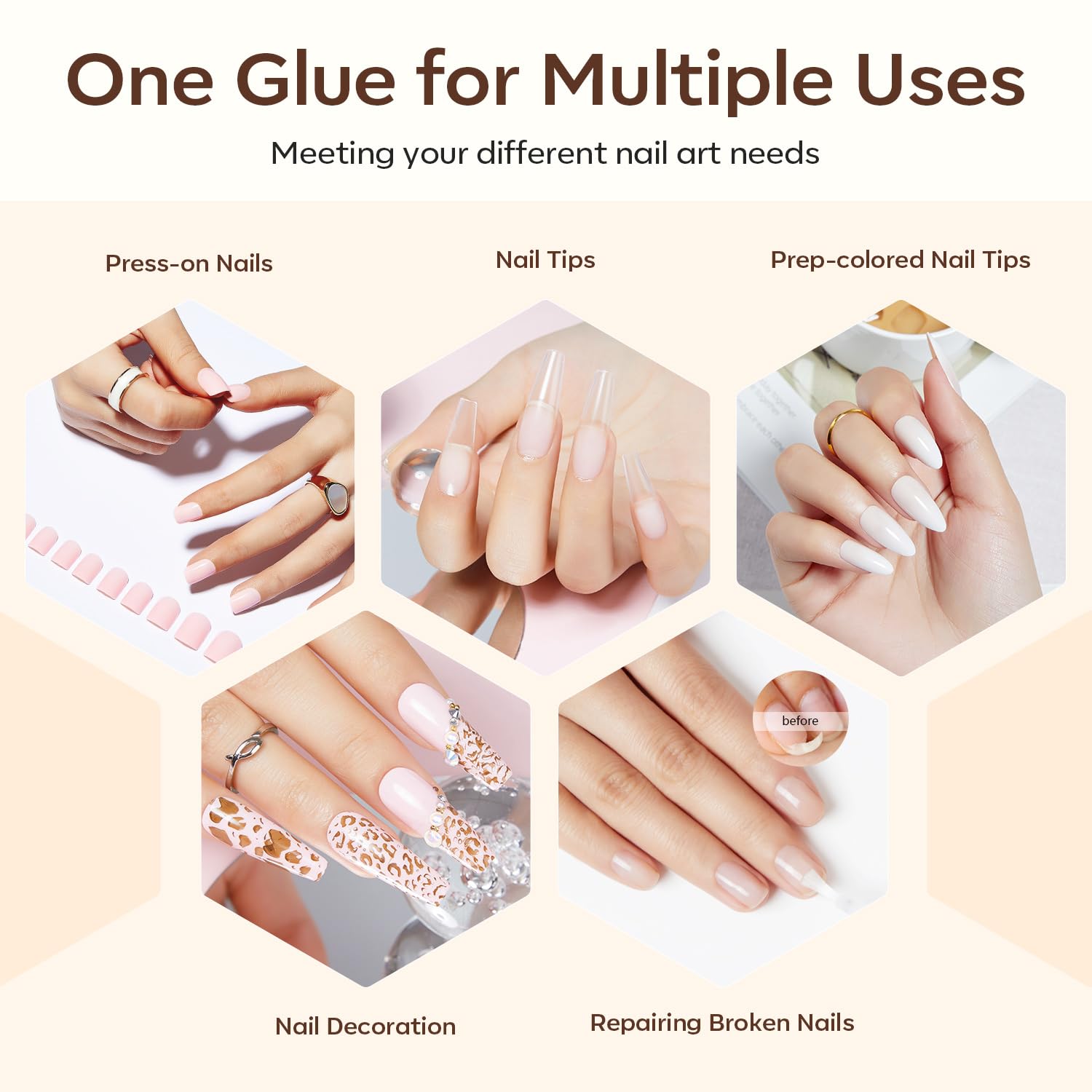 Modelones Nail Glue for Press Ons, Press On Nails and Acrylic Nails, 10 ML Super Strong Long Lasting Gel Nail Glue for Nail Tips, Upgrade Safety Non-Acid Non-Toxic, No need LED Lamp