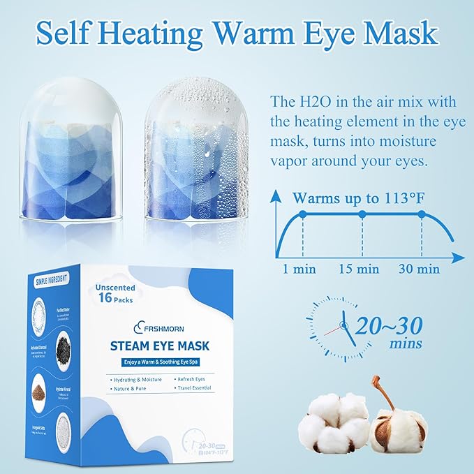 16 Packs Steam Eye Mask, Heated Eye Mask for Sleeping, Warm Compress for Eyes, Self Heating Disposal Eye Mask Comfortable Sleep Mask for Home, Office, Spa, Travel Essentials