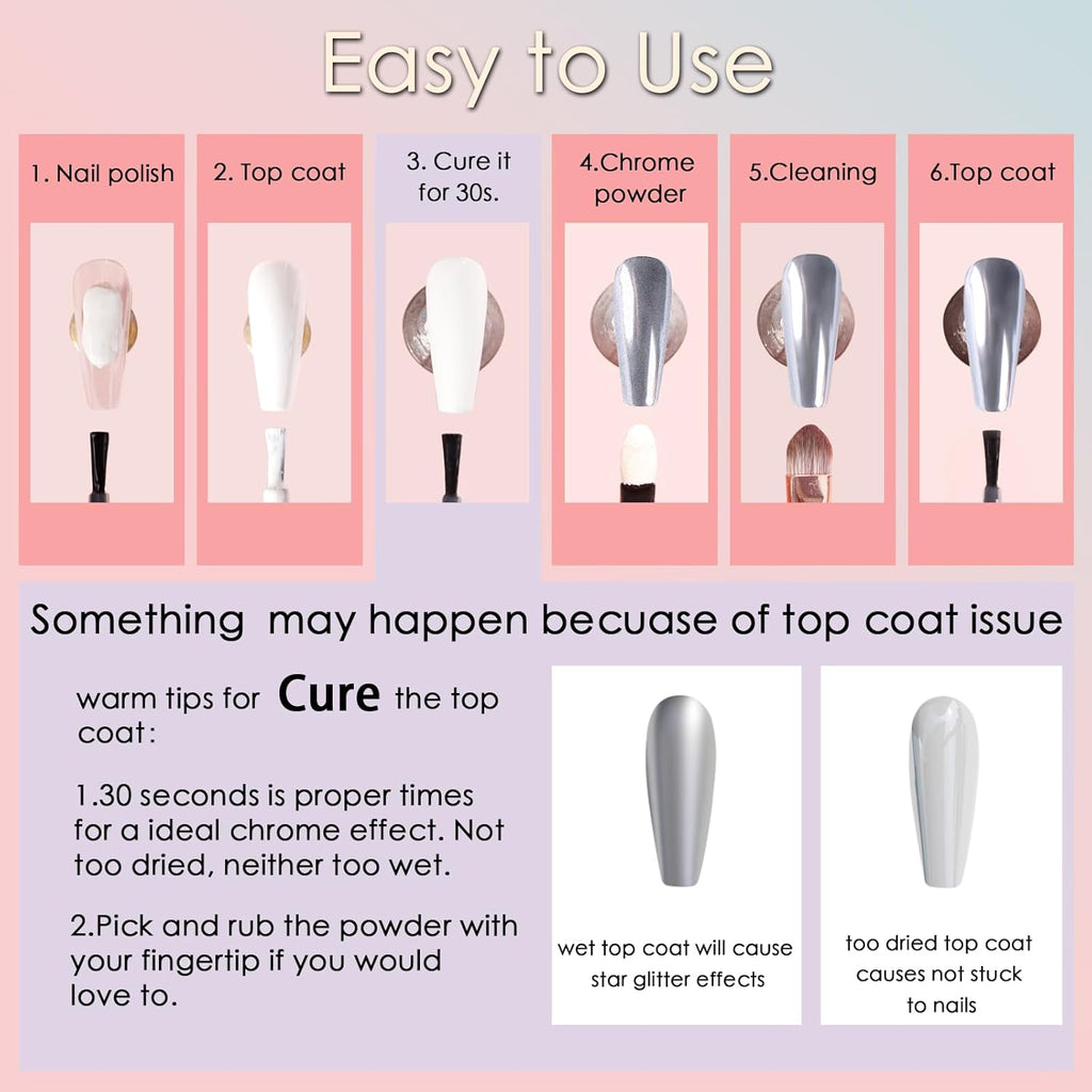 Allstarry Gold and Silver Chrome Nail Powder, 4 Colors Metallic Effect Mirror Chrome Powder Pigment Holographic Manicure Pigment Gold Siver Pink Chrome Nail Glitter