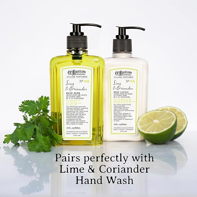 C.O. Bigelow Apothecary Duo, Lime Coriander Body Care Gift Box with Body Soap & Lotion, Gift Set of Two - Moisturizing Lotion & Liquid Body Wash for Dry Skin - 10fl oz Each