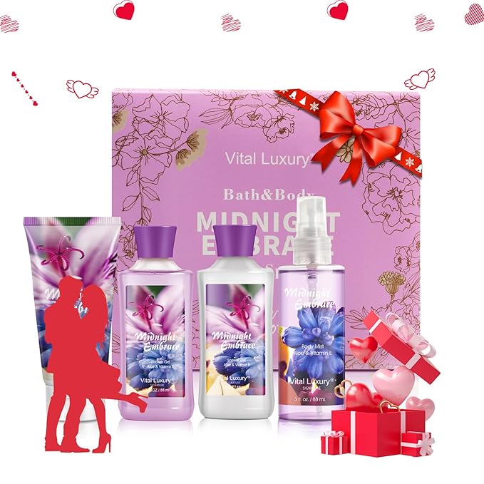 Midnight Embrace Bath & Body Kit, 3 Fl Oz, Ideal Skincare Gift Home Spa Set, Includes Body Lotion, Shower Gel, Body Cream, and Fragrance Mist, Birthday Mother's Day Gifts