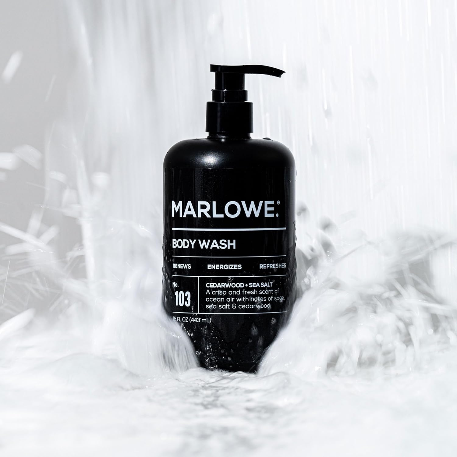 MARLOWE. No. 103 Body Wash 15 oz Pump, Cedarwood + Sea Salt, Energizing & Refreshing Shower Gel, Willow Bark & Green Tea Extracts, Cleanses, Moisturizes, Smooths & Nourishes, Fresh & Zesty Scent