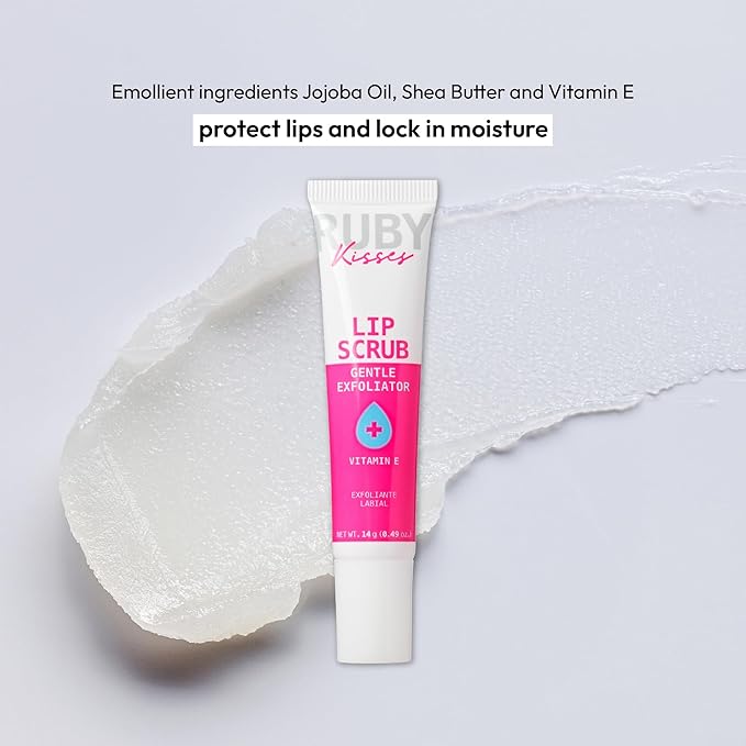 Ruby Kisses Exfoliating Lip Scrub, Gentle Smoothing for Soft Lips, Jojoba & Shea Butter Enriched, Non-Greasy, Hydrating Lip Care, Lightweight for Healthy & Supple Lips