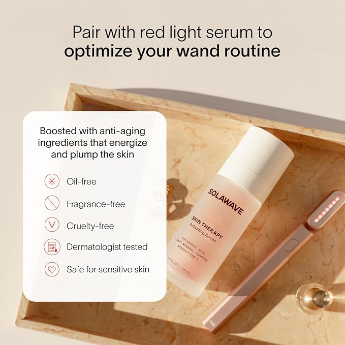 Solawave Skincare Wand & Serum – 4-in-1 Galvanic Current, Face Massager, & Red Light Therapy Wand – 1 Oz Activating Serum for Anti-Aging, Wrinkle Reduction, Face Lift & Hyperpigmentation Skin Care