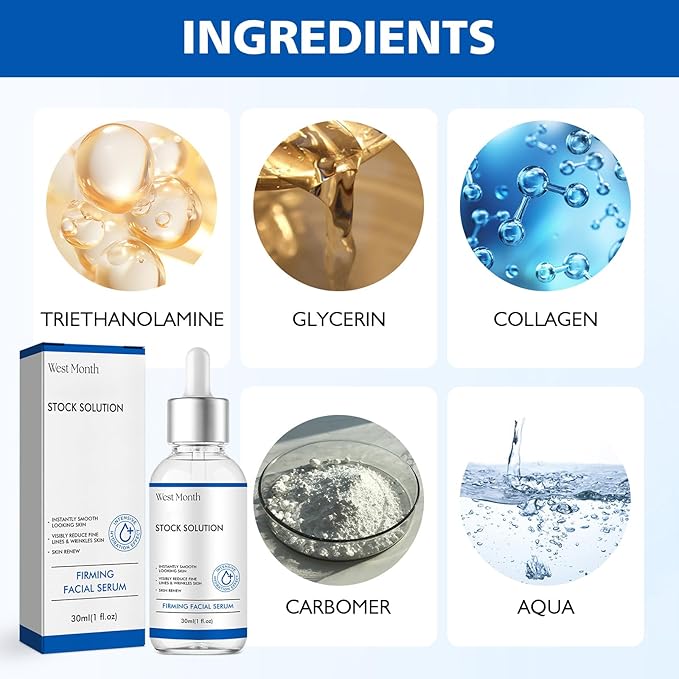 West Month Firming Facial Serum, Skincare Stock Solution, Stock Solution Facial Serum, Reduce Fine Lines Skin-Smooth Looking Skin, Deep Wrinkle Repair Serum, Suitable for All Skin Types(1PC)