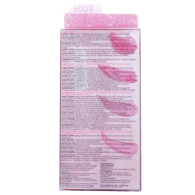 Pedicure Kit Foot Soak Set: Bubble Salt, Sugar Scrub, Massage Mask, Massage Lotion in a Box, 4 Step Foot Spa Kit for Dry Feet and Tired Feet（1 Set Rose