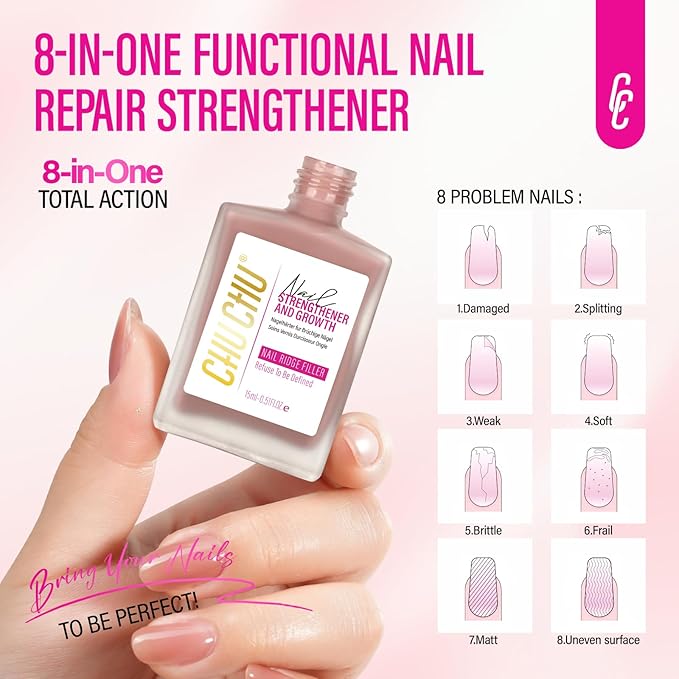 Nail Strengthener for Women: Coral Pink Natural Nail Hardener Extra Strong and Growth - Nail Polish Hardener for Weak and Damaged Nails 15ml