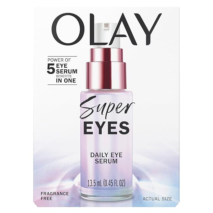 Olay Super Eye Serum - Vitamin C, Caffeine, Niacinamide, Amino Peptide, Aloe Vera - Brightens Dark Circles, Anti-Wrinkle, Anti-Aging, Brightening, Smooths Fine Lines, Firming, Hydrating, 0.45 Oz