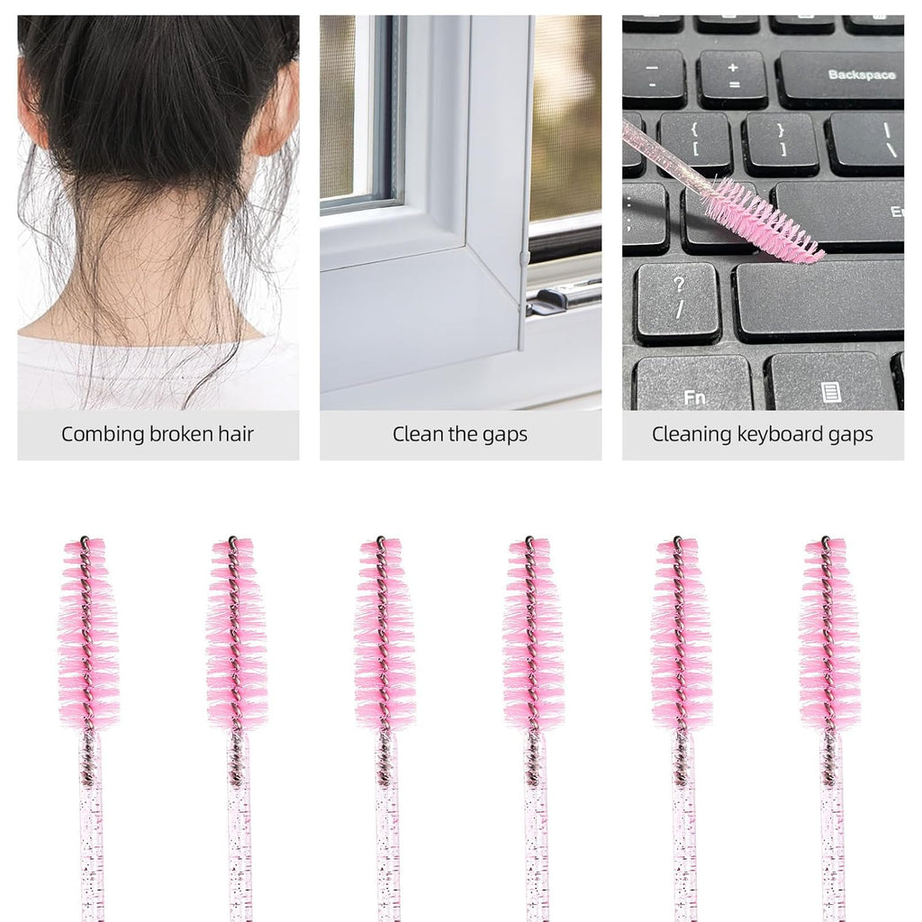 Tbestmax 1200 Disposable Mascara Wands Eyelash Brush Spoolies for Eyebrow Eye Lash Extension, Makeup Brushes Applicators Kits - Pink