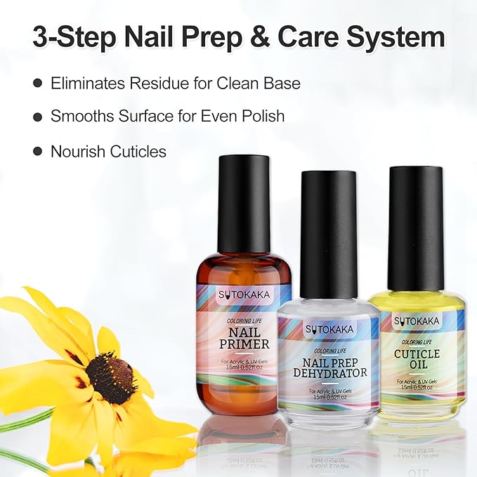 3Pcs Nail Dehydrator and Primer and Cuticle Oil for Acrylic Gel Nails 15ml Professional Acid Free Bonding Primer Nail Prep Set No Burns Manicure Bonder Liquid for DIY Home Salon