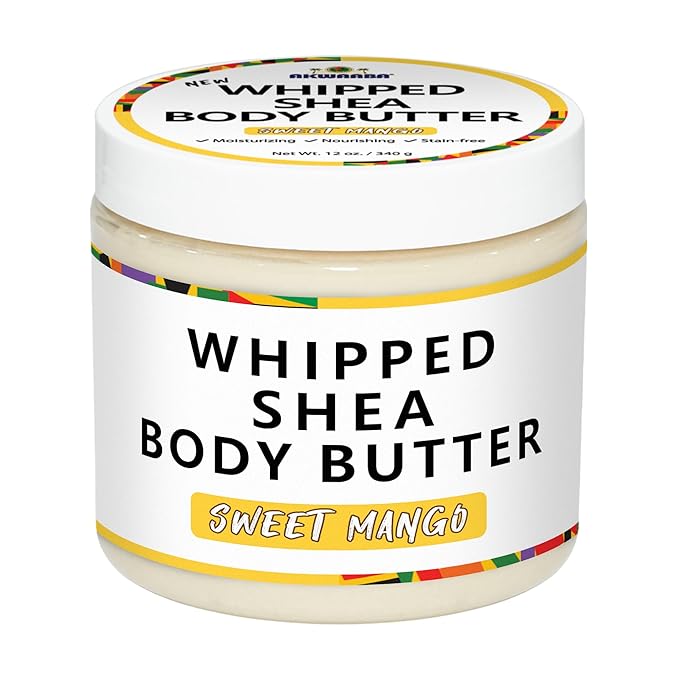 AKWAABA New Whipped Shea Body Butter (Sweet Mango) - Moisturizes, Glows & Softens Skin | Natural Raw Shea Butter | For Dry Skin | 12 oz / 340 g