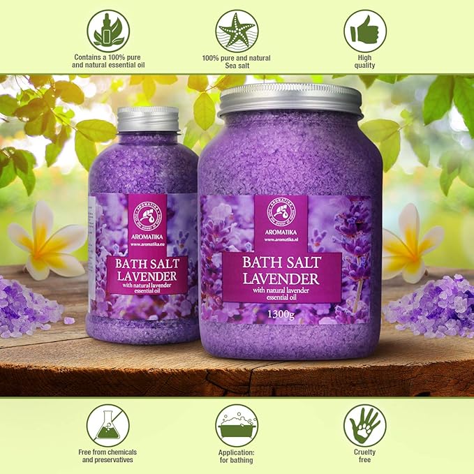 Sea Salt Lavender with Natural Lavender Essential Oil 46 Oz - Lavender Bath Salts - Lavanda Salt 1300g - Best for Good Sleep - Stress Relief - Beauty - Relaxing - Bathing - Body Care