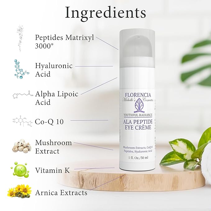 Florencia ALA Peptide Eye Cream - Anti-Aging Repair for Wrinkles, Fine Lines, Dryness - Hydrating, Nourishing, Firming, Moisturizing Eye Cream with Hyaluronic Acid & Peptides, 0.5 oz