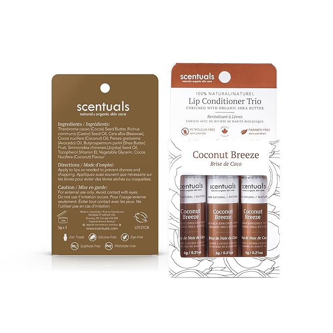 Lip Balm Set of 3, Made with Shea Butter, Cocoa Butter, Castor, Avocado & Jojoba oil, Beeswax, Vitamin E and Essential oil, Moisturizing Lip Care, Cruelty Free Hydration, 100% Natural (3 Pack)