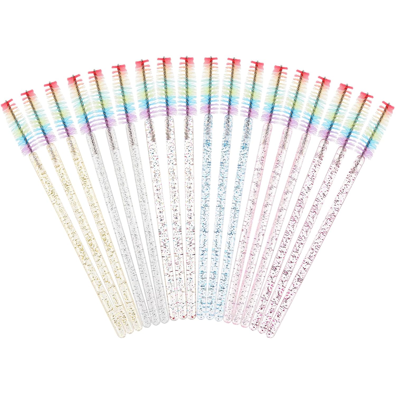 300PCS Disposable Mascara Wands Spoolie Brush Crystal Eyebrow Brushes Eyelash Extension Applicator Makeup Kits.myaokue-up (Rainbow Heads 6 Color Mix)
