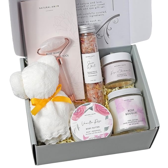 Natural Amor Relaxing Spa Gifts for Women,Luxurious Bath Gift for her, 6pc Bath & Body Gift