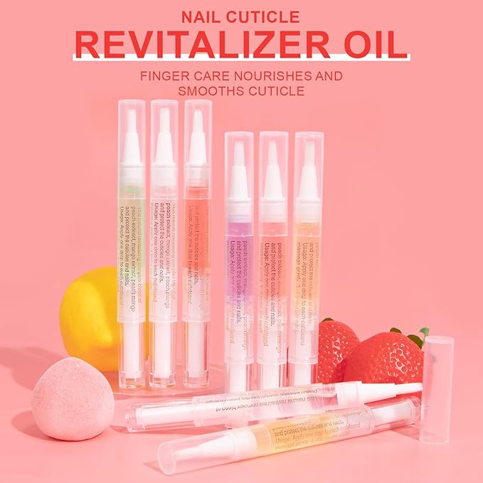 Meschett 3PCS Nail Cuticle Oil Pens with Nail File, Cuticle Oil for Nails from Natural, Nail Oil Cuticle for Cracked and Dry Nail(Orange & Strawberry & Aloe Flavor)