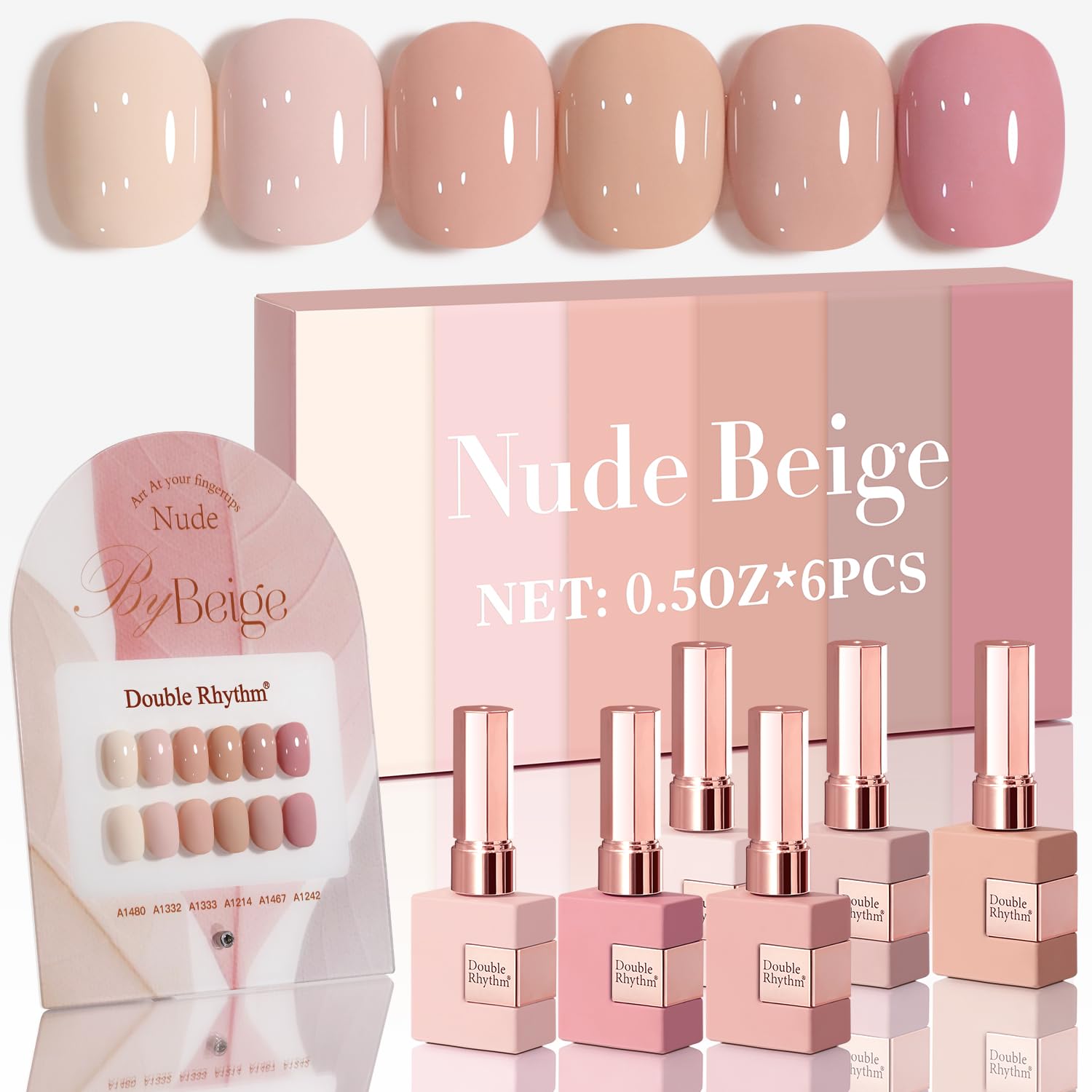 Double Rhythm 6 Pcs 15 ML Gel Polish Set Same Color Same Bottle Soak Off Gel Polish Kit Nail Art Manicure Salon DIY at Home for Women (Light Beige Nude Pink Neutral Rose-T6-4)