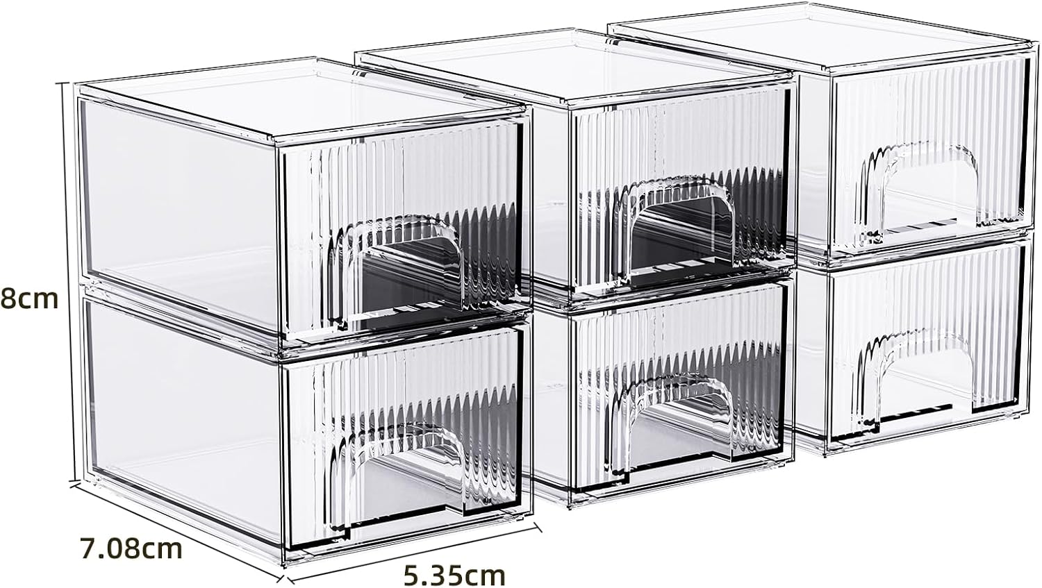 ZHIAI 6 Pack Clear Stackable Storage Drawer, Acrylic Drawer, Cosmetic Organizer, Plastic Organizer for Dresser, Under, Kitchen Cabinet, Pantry, Home Organization and Storage